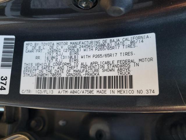 3TMJU4GN0EM170655 - 2014 TOYOTA TACOMA DOUBLE CAB PRERUNNER GRAY photo 12