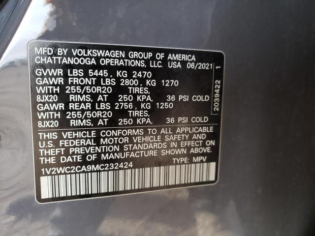 1V2WC2CA9MC232424 - 2021 VOLKSWAGEN ATLAS CROS SE ნაცრისფერი ფოტო 13