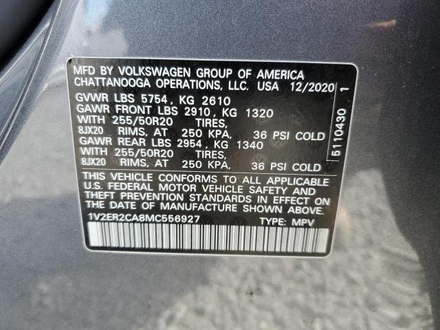 1V2ER2CA8MC556927 - 2021 VOLKSWAGEN ATLAS SEL GRAY photo 13