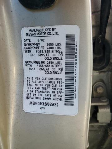 JN8DR09X42W665852 - 2002 NISSAN PATHFINDER LE 棕色 照片 12