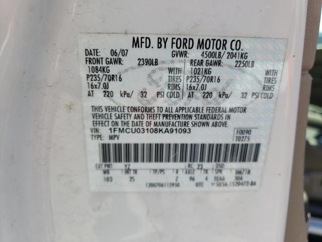 1FMCU03108KA91093 - 2008 FORD ESCAPE XLT WHITE photo 14