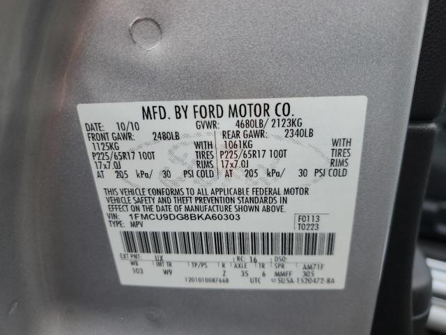 1FMCU9DG8BKA60303 - 2011 FORD ESCAPE XLT SILVER photo 13