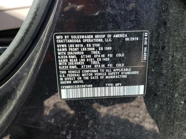 1V2MR2CA2KC597465 - 2019 VOLKSWAGEN ATLAS SEL BLACK photo 13