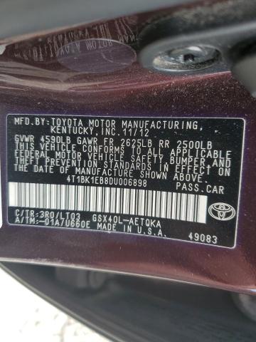 4T1BK1EB8DU006898 - 2013 TOYOTA AVALON BASE 勃艮第红 照片 12