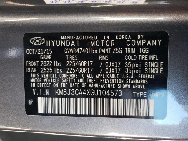 KM8J3CA4XGU104573 - 2016 HYUNDAI TUCSON LIMITED GRAY photo 12