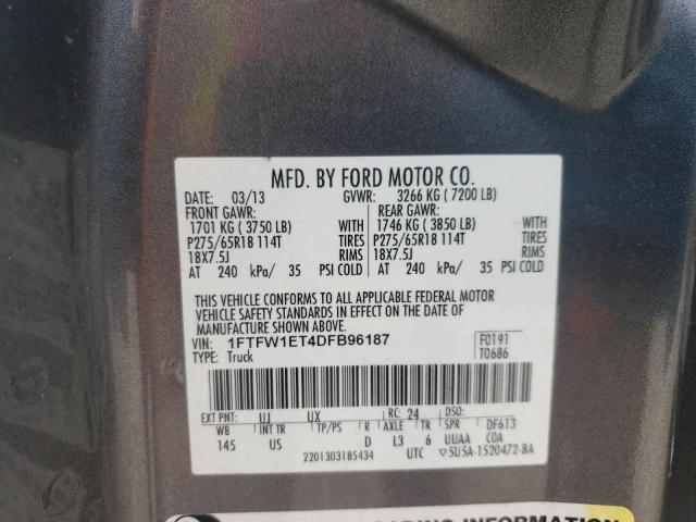 1FTFW1ET4DFB96187 - 2013 FORD F150 SUPERCREW GRAY photo 12