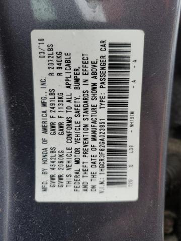 1HGCR3F82GA023951 - 2016 HONDA ACCORD EXL GRAY photo 12