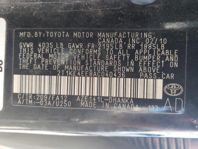 2T1KE4EE8AC040436 - 2010 TOYOTA COROLLA MA S BLACK photo 12