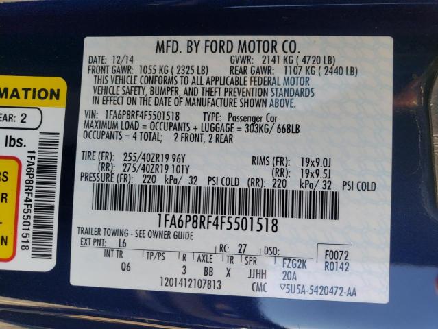 1FA6P8RF4F5501518 - 2015 FORD MUSTANG 50 BLUE photo 13