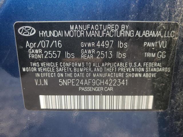 5NPE24AF9GH422341 - 2016 HYUNDAI SONATA SE BLUE photo 12