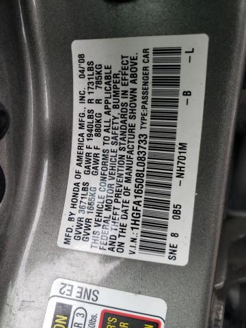 1HGFA16508L083733 - 2008 HONDA CIVIC LX GRAY photo 12