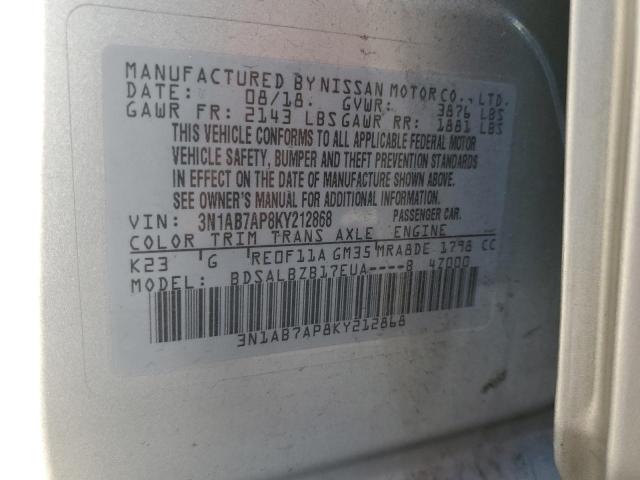 3N1AB7AP8KY212868 - 2019 NISSAN SENTRA S SILVER photo 13