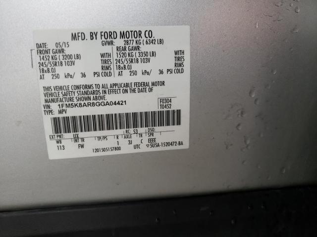 1FM5K8AR8GGA04421 - 2016 FORD EXPLORER POLICE INTERCEPTOR SILVER photo 13