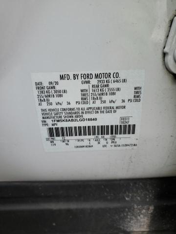 1FM5K8AB2LGD18840 - 2020 FORD EXPLORER POLICE INTERCEPTOR Ağ foto 13