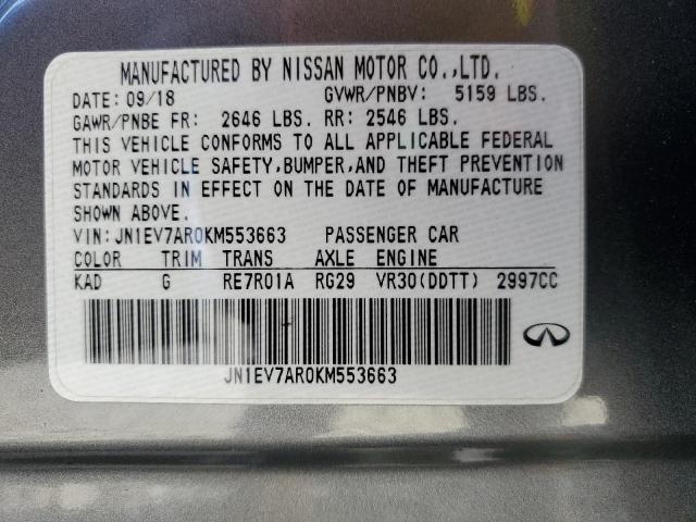 JN1EV7AR0KM553663 - 2019 INFINITI Q50 LUXE GRAY photo 12