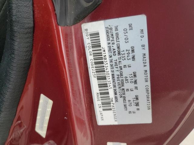 JM1NB353430313545 - 2003 MAZDA MX-5 MIATA BASE BURGUNDY photo 12