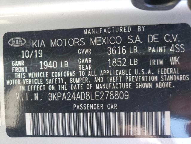 3KPA24AD8LE278809 - 2020 KIA RIO LX SILVER photo 13