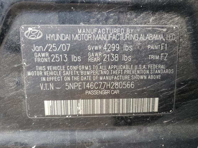 5NPET46C77H280566 - 2007 HYUNDAI SONATA GLS BLACK photo 12