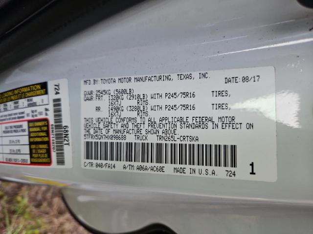 5TFRX5GN7HX098688 - 2017 TOYOTA TACOMA ACCESS CAB WHITE photo 10