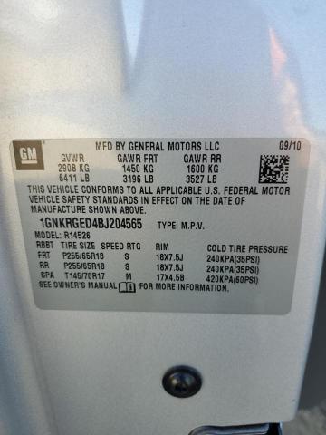 1GNKRGED4BJ204565 - 2011 CHEVROLET TRAVERSE LT ვერცხლისფერი ფოტო 12