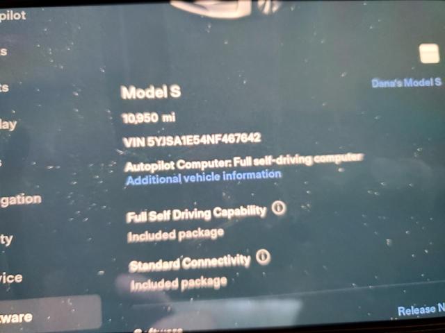 5YJSA1E54NF467642 - 2022 TESLA MODEL S Weiß Foto 9