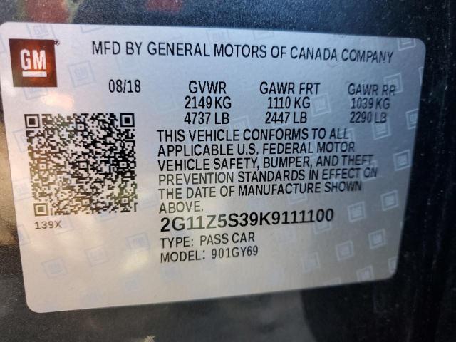 2G11Z5S39K9111100 - 2019 CHEVROLET IMPALA LT CHARCOAL photo 12