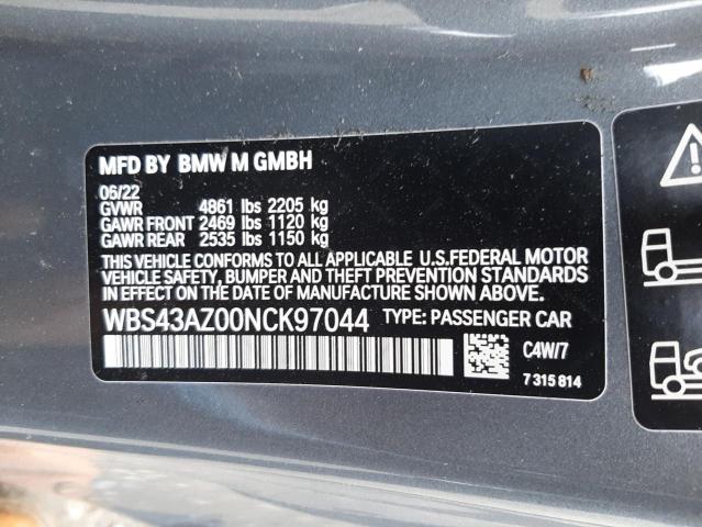 WBS43AZ00NCK97044 - 2022 BMW M4 COMPETITION GRAY photo 12