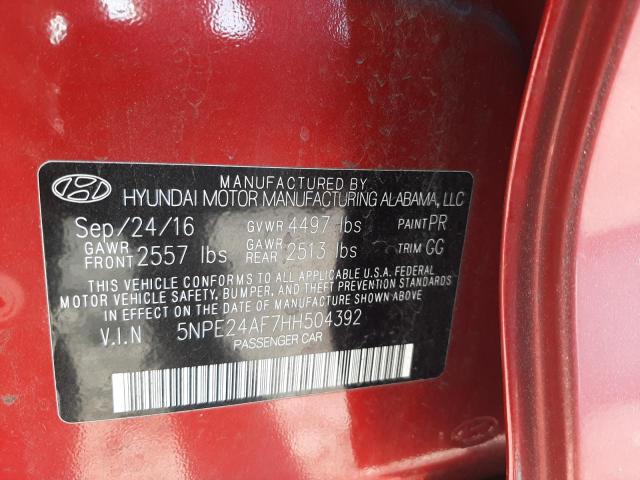 5NPE24AF7HH504392 - 2017 HYUNDAI SONATA SE RED photo 12