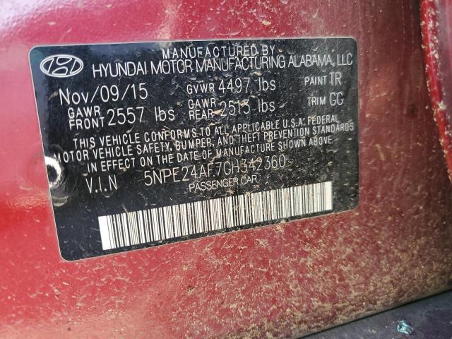 5NPE24AF7GH342360 - 2016 HYUNDAI SONATA SE MAROON photo 13