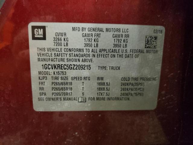 1GCVKREC5GZ209215 - 2016 CHEVROLET 1500 K1500 LT MAROON photo 12