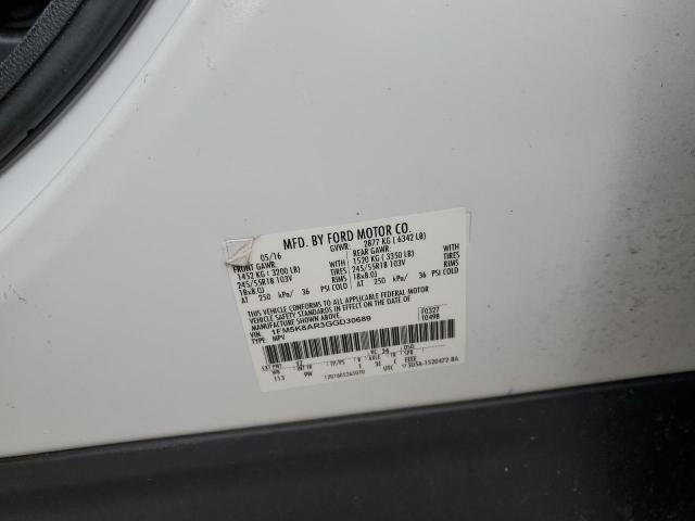 1FM5K8AR3GGD30689 - 2016 FORD EXPLORER POLICE INTERCEPTOR 白色 照片 12