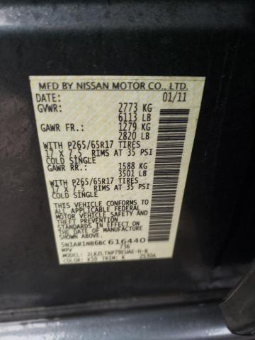 5N1AR1NB6BC616440 - 2011 NISSAN PATHFINDER S GRAY photo 12