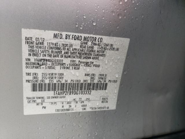 1FAHP2F89DG103332 - 2013 FORD TAURUS LIMITED SILVER photo 12