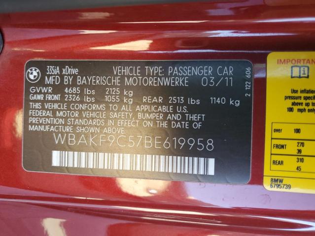 WBAKF9C57BE619958 - 2011 BMW 335 XI RED photo 12