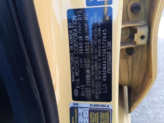 KNADM4A37G6572645 - 2016 KIA RIO LX YELLOW photo 12