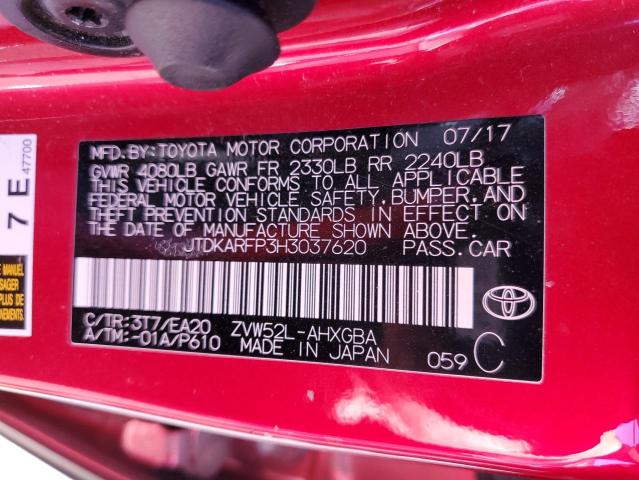 JTDKARFP3H3037620 - 2017 TOYOTA PRIUS PRIM 红色 照片 12