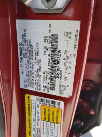 3FA6P0G71HR212707 - 2017 FORD FUSION S RED photo 12