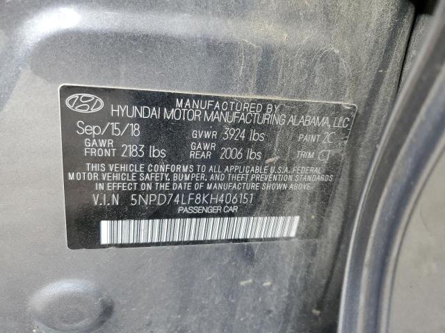 5NPD74LF8KH406151 - 2019 HYUNDAI ELANTRA SE GRAY photo 12