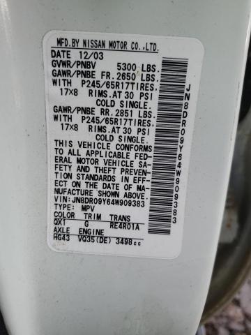 JN8DR09Y64W909383 - 2004 NISSAN PATHFINDER LE 白色 照片 13