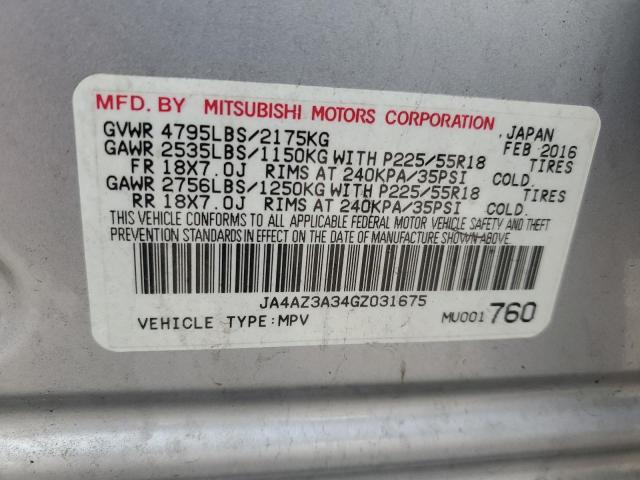 JA4AZ3A34GZ031675 - 2016 MITSUBISHI OUTLANDER SE SILVER photo 13