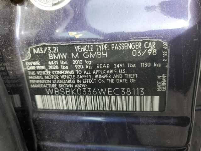 WBSBK0336WEC38113 - 1998 BMW M3 AUTOMATIC PURPLE photo 12