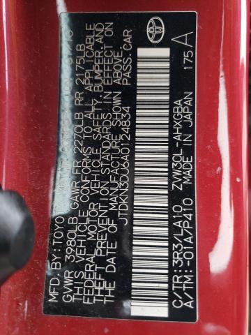 JTDKN3DU6A0124834 - 2010 TOYOTA PRIUS RED photo 12