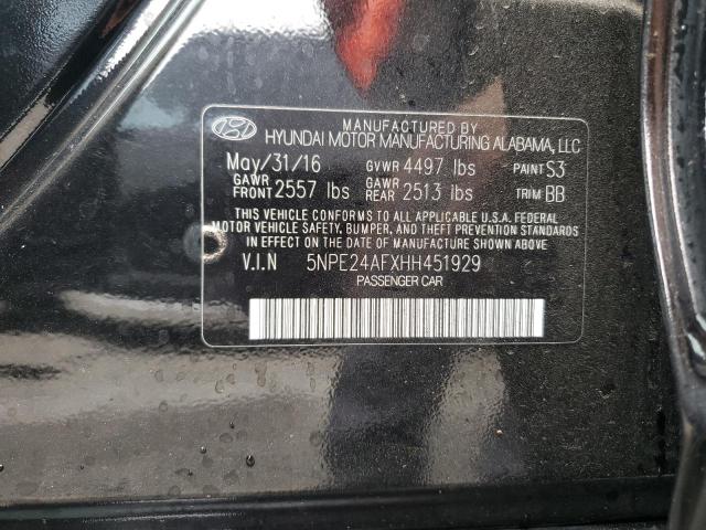 5NPE24AFXHH451929 - 2017 HYUNDAI SONATA SE BLACK photo 12