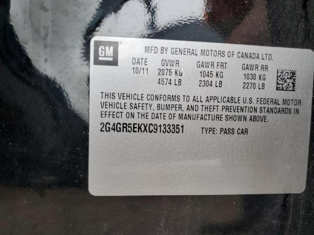 2G4GR5EKXC9133351 - 2012 BUICK REGAL 黑色 照片 12