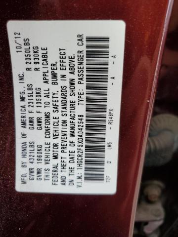1HGCR2F5XDA042548 - 2013 HONDA ACCORD SPORT Bordeaux Foto 12