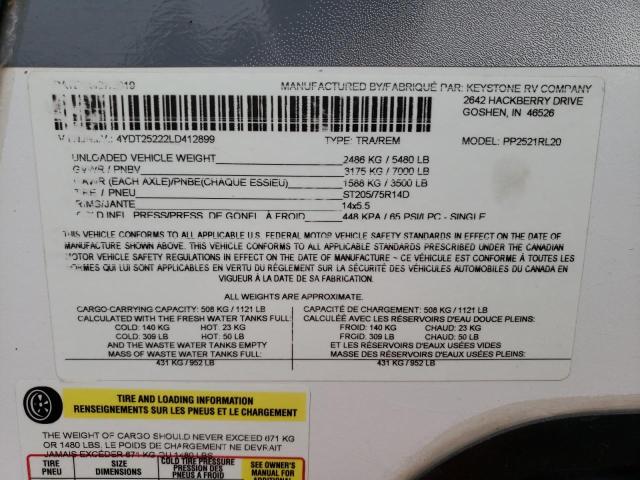 4YDT25222LD412899 - 2020 KEYSTONE PASSPORT TWO TONE photo 10