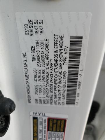 5J6RW2H86LL010699 - 2020 HONDA CR-V EXL WHITE photo 14