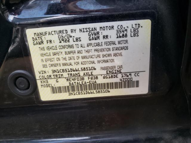 3N1CB51D66L585106 - 2006 NISSAN SENTRA 1.8 BLACK photo 12