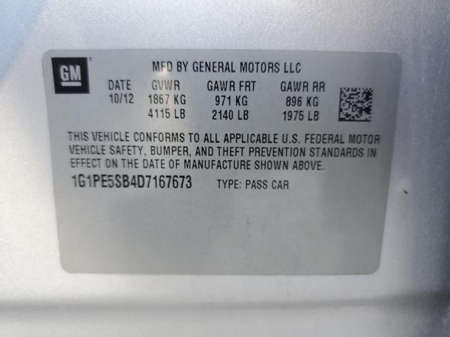 1G1PE5SB4D7167673 - 2013 CHEVROLET CRUZE LT SILVER photo 12