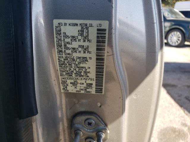 1N6DD26S32C378791 - 2002 NISSAN FRONTIER KING CAB XE GRAY photo 12